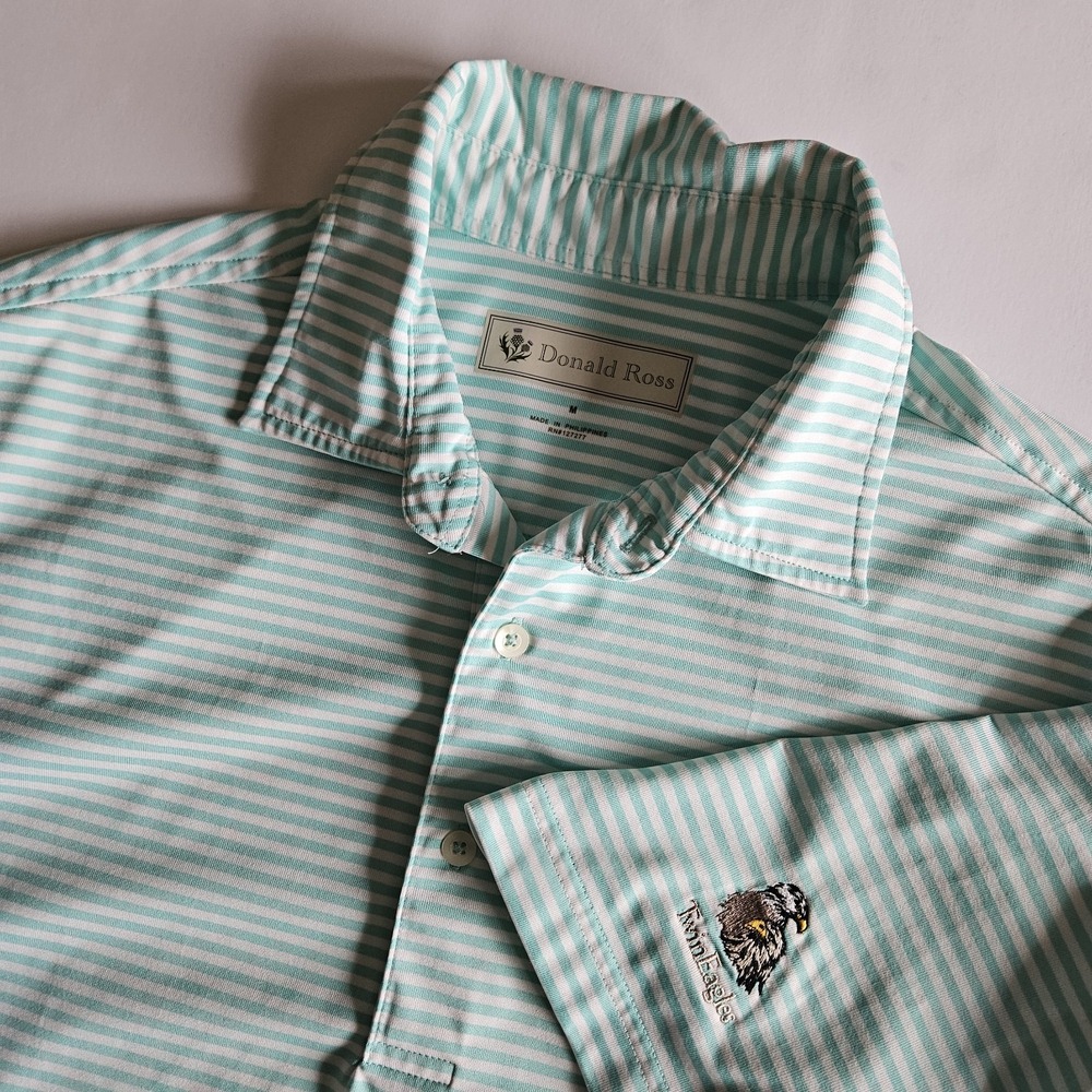 Donald Ross  x‎ TwinEagles Club Mens M Green Striped Golf Polo Performance